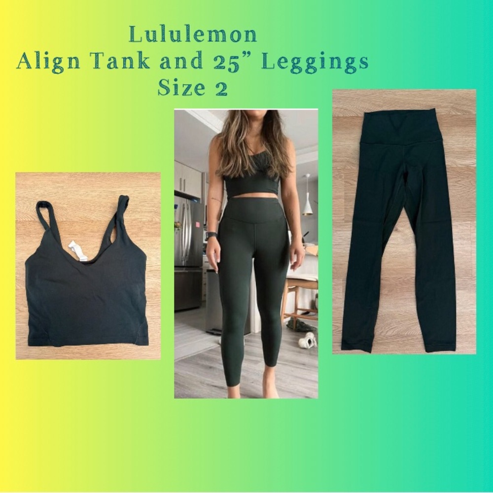 Lululemon Align Crop Tank and Align 25” Leggings Green 2 XS Set